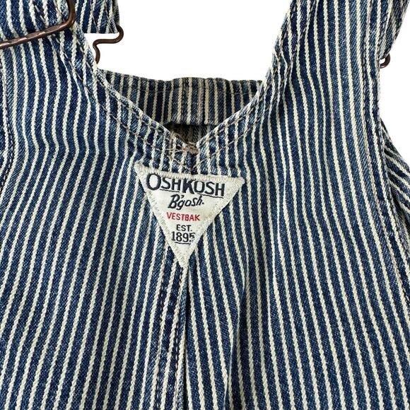 OshKosh B’gosh Toddler Railroad Stripe Overalls Size 3 Vintage Blue Denim - Picture 8 of 12